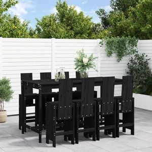 DIGBYS Meubels-sets-9 Delige Tuin Bar Set Zwart Massief Hout Grenen