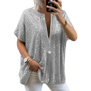 Dames Sequin Blouses Goud Casual Tuniek Tops Glitter Losse Shirts Sparkle Mode T-shirts Maat S-3XL