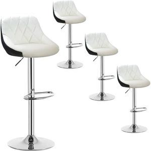 WOLTU Set van 4 Draaibare en verstelbare Barkrukken van verchroomd staal en kunstleer,Barstoelen Wit+Zwart BH30ws-4