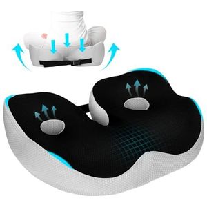 BBWELL Ergonomisch Zitkussen van Traagschuim,Bureau en autostoelkussen,Orthopedisch zitkussen voor Verlichting van Stuitje en Ischias,Antislip,Wasbare Hoes,Ondersteuning voor Heupen en Rug