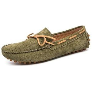 Loafers for heren Stikdetails Suède rijmocassins Schoenen Comfortabele platte hak Flexibele bruiloft Casual instapper (Color : Green, Size : 44 EU)