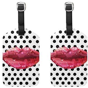 Bagagelabels, Aquarel Lippen met zwart-wit Polka Dots Print Bagagetas Tags Travel Tags Koffer Accessoires 2 Stuks Set