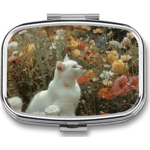 Vierkante pillendoos draagbare metalen pillenetui 2 compartimenten kleine reizen pillenorganisator schattig spelen in de tuin vitamines houder organizer voor portemonnee zak