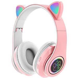 SAKU Bluetooth Kids Hoofdtelefoon, Bluetooth Draadloze Hoofdtelefoon voor Kinderen Tieners Volwassenen, Over-Ear Bluetooth Hoofdtelefoon met Microfoon, Kat Oor Hoofdtelefoon voor Meisjes Vrouwen