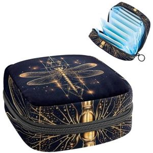 Opbergtas voor maandverband, gouden libel en geometrische elementen, draagbare maandverband, inlegkruisjes, tampons, maandverband, opberghouder voor vrouwen, school, kantoor