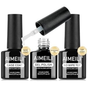 AIMEILI No Wipe Top Coat Base Coat Blossom Gel Nagellak Set, Super Glossy Gellak en Langdurige UV LED Soak Off Water Ink Marble Nail Art Effect Easy Floral Design Manicure, 3 x 8 ml