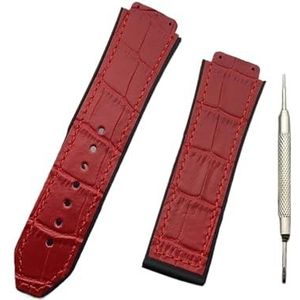 YAGHANG 25mm * 19mm Leer Rubber Siliconen Horlogeband Vlinder Gesp For Hublot Band Compatibel Met Big Bang Riem Classic Fusion Logo(Red,With gold buckle)