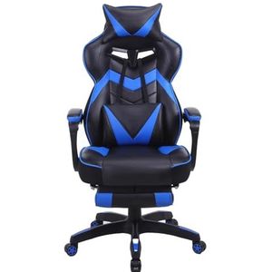 Gaming stoel, PU materiaal 360 ° Swivel huishoudelijke computer stoel ergonomische stoel bureaustoel liggende studie slaapkamer verstelbare rugleuning(Blue+Black,NYLON FEET_WITH)