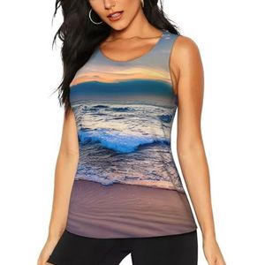 Serene Zee Zonsondergang Print Stijlvolle Atletische Tank Top Zomer Activiteiten Vissen Camping Yoga Blijf Koel Droog, Zwart, S