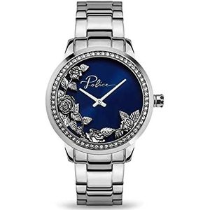 Police Camii analoog quartz uurwerk marine blauwe wijzerplaat met zilveren band dames horloge, Blauw/Zilver, Armband