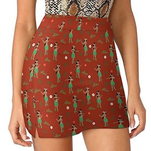 Patroon met Hawaiiaanse meisjes dames skorts hoge taille tennisrok gelaagde korte minirok culottes korts met zakken 4XL