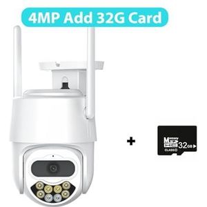 Bewakingscamera, IP Camera 8MP 4K HD 8X Zoom Dual Lens Draadloze Outdoor Camera 4MP Beveiliging AI Menselijke detectie CCTV Tweeweg Audio Cam(4MP Add 32G Card)
