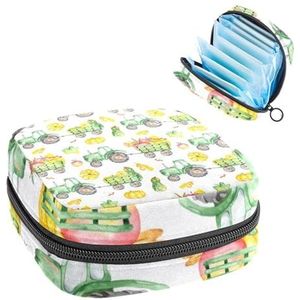 Opbergtas voor maandverband, menstruatiecup zakje, menstruatiezakorganizer voor vrouwelijke pads tampons, oogst pompoen appelgroene tractor