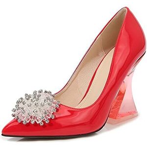 TABKER Sandalen met hak Hoge hakken hoge hakken puntige teen kristal bloem feest bruiloft werk kantoor dames unisex schoenen (kleur: rood, maat: 3,5 UK)