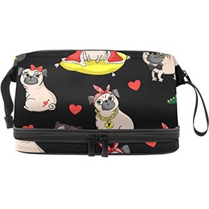 Grote capaciteit reizen cosmetische tas,Mopshond hond zwart, make-up tas,Waterdichte make-up tas organisator, Meerkleurig, 27x15x14 cm/10.6x5.9x5.5 in