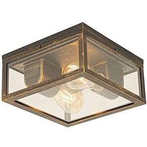 QAZQA - Industrieel Vintage plafondlamp antiek goud IP44 2-lichts - Charlois | Buitenverlichting - Aluminium Vierkant - E27 Geschikt voor LED - Max. 2 x 40 Watt
