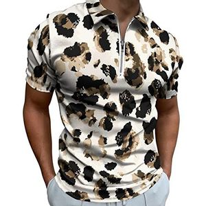 Aquarel Luipaard Cheetah Skin Heren Polo Shirt met Rits T-shirts Casual Korte Mouw Golf Top Classic Fit Tennis Tee