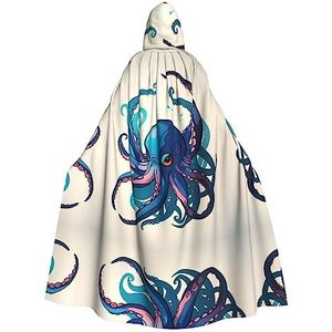 OdDdot Blauwe en paarse octopusprint carnavalskostuum, volwassen mantel met capuchon, heksenkostuum voor mannen en vrouwen, cosplay-kostuums