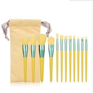 Multifunctionele Make-upborstel Make-up Kwastenset 12 Stuks For Contour, Blush, Concealer, Oogschaduw, Make-up Kwast Oogmake-up Kwasten voor Dames(Yellow-Brush Pack)