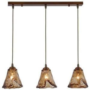 LANGDU Eenvoudige creatieve kroonluchter met amberkleurige glazen kap, 3 lampen Moderne hangende hangende verlichting, clusterplafondverlichting for keukeneiland Eetkamer Slaapkamer Hal Bar Woonkamer