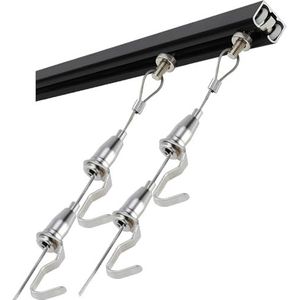 Black Picture Rail Hangset - Plafondbevestiging, Picture Rail Haken en Draad met 50, 100, 150 200 tracks, onzichtbare Picture Rail Track voor fotoweergave (0,5 m rails, 2 m snoer)