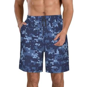 PHTZEZFC Blauwe strandshorts voor heren, met camouflageprint, sneldrogende technologie, licht en casual, Wit, L