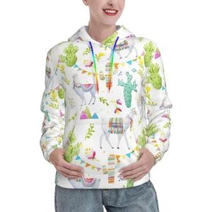 JIUTY Alpaca lama cactus vlag berg dames gevoerde hoodie warme trui voorzak winter hoodies met zakken, Zwart, XXL