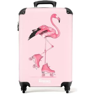 NoBoringSuitcases.com © Handbagage koffer Reiskoffer met wielen Trolleys Kinderkoffer in handbagage-middelgroot in 26 afbeeldingen (Flamingo met roze rolschaatsen, 55x40x20 cm)