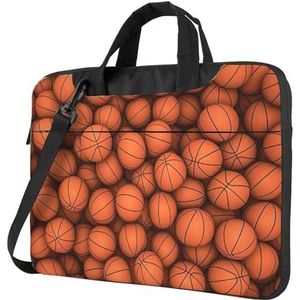 Zwarte ultra-dunne laptoptas met bloemenschedel, laptoptassen voor bedrijven, geniet van een probleemloze en stijlvolle reis, Basketbal Oranje, 15.6 inch