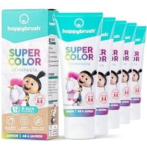 happybrush® Veganistische tandpasta SuperBanana voor kinderen met banaan-muntsmaak - Kindertandpasta zonder microplastics - Voordeelverpakking (5 x 75ml)