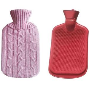 Warmwaterkruik 2000 ml grote warmwaterzak met hoes voor grils winter pluche hand- en voetwarmer -proof waterfles hoes voor warmwater warmwaterzak (roze set)