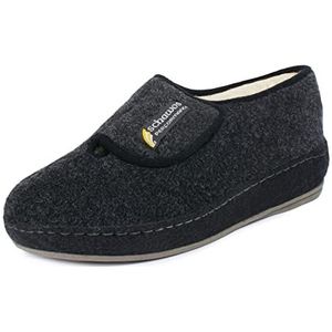 Schawos Heren Klittenband Pantoffel 6064 – Warme viltsloffen met wol en antislipzool, halfhoog & comfortabel, zwart, 44 EU