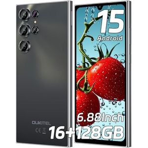 OUKITEL C61 Smartphone Android 15, 16 GB + 128 GB/1 TB Smartphone 2025, 6,88 inch HD+ mobiele telefoon, 5150 mAh mobiele telefoons, 13 MP + 5 MP mobiele telefoons, Dual SIM/Face ID/Fingerprint, zwart