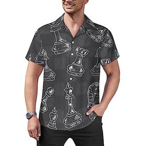 Schaakstuk en bord heren casual button-down shirts korte mouw Cubaanse kraag T-shirts tops Hawaiiaans T-shirt 3XL