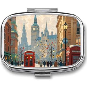 London Impression Pil Organizer Leuke Pillendoos Decoratieve Metalen Pil Case Draagbare Vitamine Organizer Reizen Geneeskunde Houder Mini Pil Opslag Container voor Portemonnee