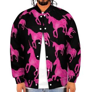 Roze Eenhoornpaard Grappige Mannen Baseball Jacket Gedrukt Jas Zacht Sweatshirt Voor Lente Herfst