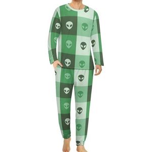 Alien Faces comfortabele herenpyjama-set met ronde hals en lange mouwen, loungewear met zakken, 3XL