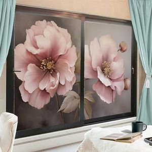 Moderne bloemen raamfolie warmteblokkerende roze planten vintage bloemen privacy raamdecoratie glazen deur bekleding niet-klevende raamfolie voor badkamer keuken 60 x 90 cm x 2 stuks