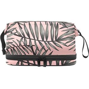Grote capaciteit reizen cosmetische tas,Make-up tas,Waterdichte make-up tas Organizer, Palmetto naadloze patroon, Meerkleurig, 27x15x14 cm/10.6x5.9x5.5 in