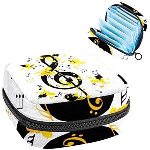 Opbergtas voor maandverband Pads, Menstruatie Cup Pouch, Periode Bag Organizer voor vrouwelijke Pads Tampons, Muzieknoot met gele Splash