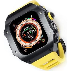 INSTR RM Mod Kit roestvrijstalen behuizing rubberen band voor Apple Watch Ultra2 ultra 49MM, schokbestendige metalen frameband met vlindersluiting vervangende accessoires (Color : Yellow, Size : For