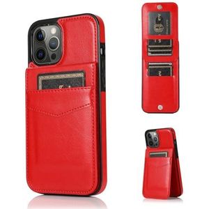 Iphone 15-hoesje met portemonnee met creditcardhouder, flip-top Premium lederen standaard met magnetische sluiting Heavy Duty beschermhoes for iPhone 15 14 13 12 11 Pro max (Color : Red, Size : For