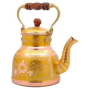 golden pet Decoratieve koperen theepot voor het serveren van lindethee Engelse thee kruidenthee Turkse thee | Arabische Marokkaanse Perzische stijl patroon vintage antieke gemodelleerde theepot (geel)