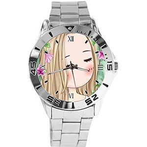 Anime Meisjes Mode Vrouwen Horloges Sport Horloge Voor Mannen Casual Rvs Band Analoge Quartz Horloge, Zilver, armband