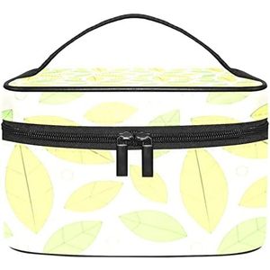 Geel & Groen Bladeren Patroon Make-up Tas voor Vrouwen Meisjes Cosmetische Tassen met Handvat Reizen Make-up Organizer Tas, Geel & Groen Bladeren Patroon, 8.9x5.9x5.4 Inches, Make-up zakje