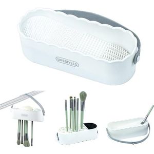 Make-up kwasten reinigingsmat, 4-in-1 siliconen borstelreiniger voor reinigen, drogen en bewaren, draagbare make-upkwasten, reiniging voor cosmeticakwasten en make-upspons (wit)
