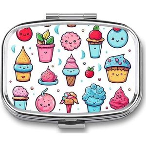 Doodle Ijs Bedrukte Draagbare Pillencontainer Reizen Pillen Gevallen met Spiegel 2 Compartiment Geneeskunde Doos Decoratieve Metalen Geneeskunde voor Pocket Portemonnee Reizen Dagelijks