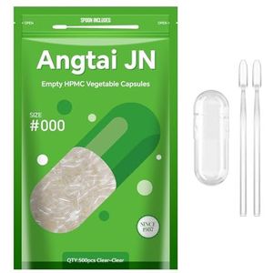 AngtaiJN Lege veganistische capsules, maat 000, 500 stuks, heldere lege capsules om te vullen met 2 microlepels, doe-het-zelf lege capsules 000, compatibel met capsulevulling, maat 000