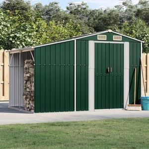Rantry Tuinschuur, groen, 277 x 192,5 x 179 cm, van verzinkt staal, afvalcontainerafdekking, tuinhuis voor buiten, boerderij en binnenplaats, gereedschapshouder