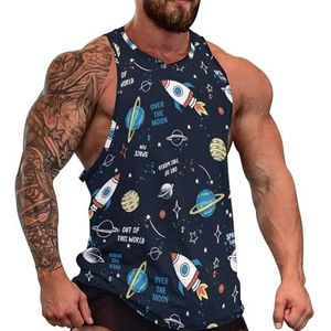 Space Rocket Planets Stars Slogan heren tanktop grafische mouwloze bodybuilding T-shirts casual strand T-shirt grappige sportschool spier